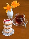 Cake, tea and flower