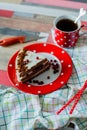 Cake and tea in a pot polka dot Royalty Free Stock Photo