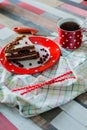 Cake and tea in a pot polka dot Royalty Free Stock Photo