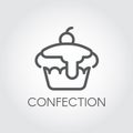 Cake thin stroke icon. Confection symbol. Sweet dessert line logo. Festive cherry pie. Bakery on birthday. Food series