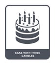 cake with three candles icon in trendy design style. cake with three candles icon isolated on white background. cake with three
