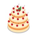 Cake in Three Tiers Decorated with Many Cherries Royalty Free Stock Photo