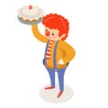 Cake throw prank pie clown isometric circus joke fun party character isolated cartoon design vector illustration