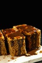 Cake toffee with chocolate on top and background