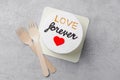 Cake for Valentine`s Day, Mother`s Day, or Birthday, Romantic Bento Cake for Two on Grey Background Royalty Free Stock Photo