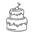 Cake. Vector linear illustration. freehand drawing doodles. Birthday cake