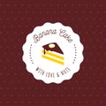 Cake vector logo in vintage style. Dessert illustration. Bakery label design, sweet pastry shop icon.