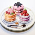 Cake watercolor collection with pink and yellow color