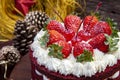 Cake with whipped cream and strawberries Royalty Free Stock Photo