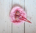 Cakepops in the nest made from candy-floss, white background