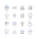 Cakery business line icons collection. Cake, Bakery, Cupcake, Sweet, Frosting, Confection, Dessert vector and linear