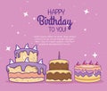 Cakes with candles and cherrys to happy birthday Royalty Free Stock Photo