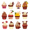 Cakes and cupcakes pastry or bakery vector template icons Royalty Free Stock Photo