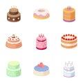 Cakes for the holidays. A set of different sweets. Beautifully decorated cakes and muffins.Cakes icon in set collection Royalty Free Stock Photo