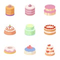 Cakes for the holidays. A set of different sweets. Beautifully decorated cakes and muffins.Cakes icon in set collection