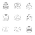 Cakes for the holidays. A set of different sweets. Beautifully decorated cakes and muffins.Cakes icon in set collection Royalty Free Stock Photo