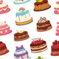 Cakes and pies sweet desserts seamless pattern vector Royalty Free Stock Photo