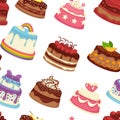 Cakes and pies sweet desserts seamless pattern vector Royalty Free Stock Photo