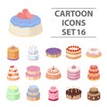 Cakes set icons in cartoon style. Big collection of cakes vector symbol stock illustration