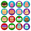 Cakes set icons in flat style. Big collection of cakes vector symbol stock illustration