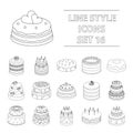 Cakes set icons in outline style. Big collection of cakes vector symbol stock illustration