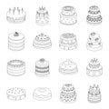 Cakes set icons in outline style. Big collection of cakes vector symbol stock illustration