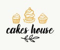 Cakes shop logotype template, sweet bakery badge label