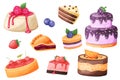 Cakes stickers set. Bundle of objects sweets and confectionery Royalty Free Stock Photo