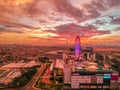 Cakung, East Jakarta, Indonesia (02/Mei/2019) : Aerial view of the sunset with colorful clouds at Aeon Mall JGC