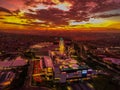 Cakung, East Jakarta, Indonesia (02/Mei/2019) : Aerial view of the sunset with colorful clouds at Aeon Mall JGC