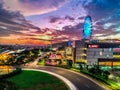 Cakung, East Jakarta, Indonesia (02/Mei/2019) : Aerial view of the sunset with colorful clouds at Aeon Mall JGC