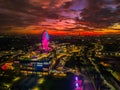 Cakung, East Jakarta, Indonesia (02/Mei/2019) : Aerial view of the sunset with colourful clouds at Aeon Mall JGC