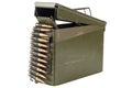 .30 Cal Metal Ammo Can with ammunition belt Royalty Free Stock Photo