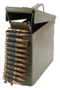 .30 Cal Metal Ammo Can with ammunition belt Royalty Free Stock Photo