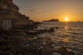 Cala Comte beach at sunset in Ibiza Royalty Free Stock Photo