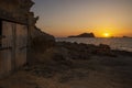 Cala Comte beach sunset scene Royalty Free Stock Photo