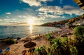 Cala d'Hort Beach at sunset. Royalty Free Stock Photo