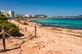 Seaside beach of Cala Millor, tourist resort on Majorca island, Spain Royalty Free Stock Photo