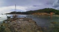 Cala salada in ibiza. pitiusa island of the balearic islands. cloudy day