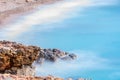 Cala Salada and Saladeta in san Antonio Abad at Balearic Islands Spain. Long exposure, Typical house for fishing boats and rocks. Royalty Free Stock Photo