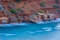 Cala Salada and Saladeta in san Antonio Abad at Balearic Islands Spain. Long exposure, Typical house for fishing boats and rocks. Royalty Free Stock Photo