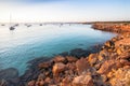 Cala Saona beach on sunset, Formentera, Spain Royalty Free Stock Photo