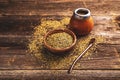 Calabash and bombilla with yerba mate Royalty Free Stock Photo