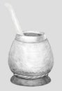 Calabash gourd and bombilla for Yerba Mate tea. Hand drawn graphics. Pencil sketch on gray. Healthy coffeine drinkÃÅ½ Royalty Free Stock Photo