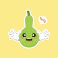 Calabash or Lagenaria siceraria , also known as bottle gourd cartoon character flat design illustration. cute and kawaii calabash