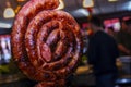 Calabrese sausage grill on skewers at a churrascaria steakhouse