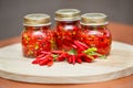 Calabrian peppers in oil hot pepper very hot chili Royalty Free Stock Photo