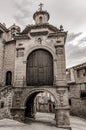 Calaceite medieval historic center.Portal and Chapel of the Virgen del Pilar. Royalty Free Stock Photo