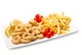 Calamari fried and potatoes Royalty Free Stock Photo