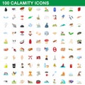 100 calamity icons set, cartoon style Royalty Free Stock Photo